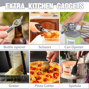 Umite Chef Silicone Kitchen Utensil Set, 34PCS Heat Resistant Kitchen Gadgets and Tools With Grater, Wood Handles for Nonstick Cookware