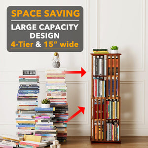 SpaceAid 6 Tier Rotating Bookshelf Tower, Bamboo Spinning Book Shelf, Revolving 360 Bookcase Storage Swivel Round Carousel, Vertical Rotate Turning Spiral Corner Organizer (6-Tier Walnut)