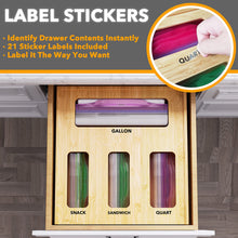 Load image into Gallery viewer, SpaceAid Bag Storage Organizer for Kitchen Drawer, Bamboo Organizer, Compatible with Gallon, Quart, Sandwich and Snack Variety Size Bag (1 Box 4 Slots)