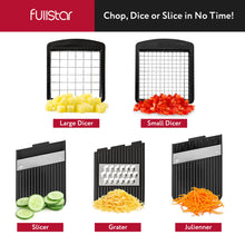 Load image into Gallery viewer, All-in-1 Vegetable Chopper and Mandoline Slicer for Kitchen - Cheese Grater, French Fry Cutter, Cheese Slicer - Bonus Handheld Spiralizer Included (6 in 1, Black/White)