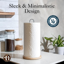 Load image into Gallery viewer, Paper Towel Holder - Wooden Paper Towel Holder with Non-Slip Wood Base, Minimalist Modern Style, Countertop Paper Towel Dispenser for Kitchen, Home, Office - Black Paper Towel Stand by Bambüsi