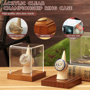 JupDec Football & Championship Ring Display Case, Large Clear Acrylic Shadow Box with UV Protection Wooden Showcase, Idea Gift for Sports Fans