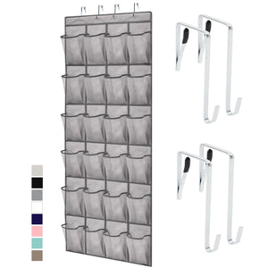 Over the Door Shoe Organizer, 24 Large Breathable Mesh Pockets, Space Saving Hanging Storage Holder, Closet Rack Hanger Holds Up to 40 lbs, Hangs on Closets for Shoes, Accessories, Black