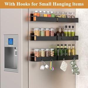 4 Pack Magnetic Spice Rack Organizer for Refrigerator and Oven, Black Fridge Organizers and Storage for Kitchen