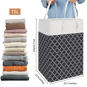 HomeHacks Laundry Baskets 2-Pack, Laundry Hamper with Long Handles, Collapsible Waterproof Clothes Hamper, Durable Tall Laundry Bin, Clothes Hamper for Bedroom, Bathroom, Dorm, Toys, 75L, Grey