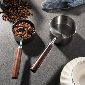 Measuring Cup with Wooden Handle Set of 2, 1 Cup and 1/2 Cup Stainless Steel Measuring Cups for Baking Cooking