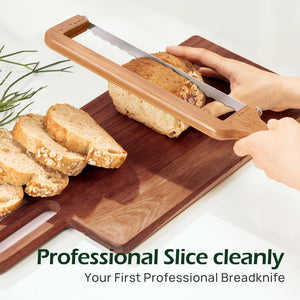 Adjustable Bread Slicer for Homemade Bread – Sourdough Bread Knife with Thickness Guide & Serrated Stainless Blade, Manual Bow Cutter for Bagels and Baguettes, Gift for Baker, Ambidextrous Use