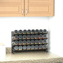 Load image into Gallery viewer, SpaceAid Spice Rack Organizer with 28 Spice Jars, 386 Spice Labels, Chalk Marker and Funnel Set for Cabinet, Countertop, Pantry, Cupboard or Door &amp; Wall Mount - 28 Jars, 13.4&quot; W × 10.8&quot; H, Black