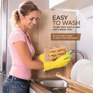 Dish Drying Rack - Collapsible 2-Tier Bamboo Dish Rack for Kitchen Counter, Wooden Dish Drainer with Foldable Space-Saving Design - Drying Rack for Dishes, Plates, and Cups