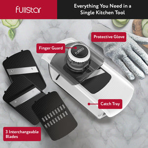 Mandoline Slicer for Kitchen, Fruit Cutter, Cheese Grater, Cucumber Slicer, Food Cutter & Kitchen Gadgets (3 in 1, White)