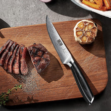 Load image into Gallery viewer, Steak Knives Set of 6, 4.5 Inch Japanese Serrated Steak Knife Set, Ultra Sharp High Carbon Powder Steel Steak Knife with Pakkawood Handle