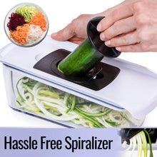 Load image into Gallery viewer, Mandoline Slicer for Kitchen, Fruit Cutter, Cheese Grater, Cucumber Slicer, Veggie Spiralizer, Food Cutter &amp; Kitchen Gadgets with Safety Glove (6 in 1, White)