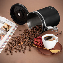 Load image into Gallery viewer, Mixpresso Green Coffee Canister, 16oz Airtight Stainless Steel Kitchen Food Storage Container with Clear Lid and Spoon. for Grounds Coffee, Beans, Tea, Flour, Cereal, Vacuum Sealed Sugar Container