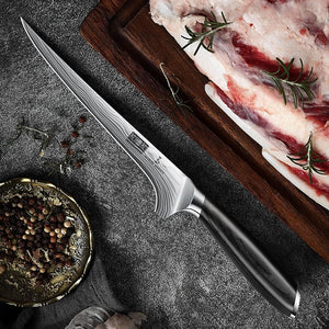 Fillet Knife 7 Inch, Razor Sharp Boning Knife for Meat Poultry Chicken Cutting, Japanese High Carbon Powder Steel Fish Knives with Flexible Blade and Pakkawood Handle