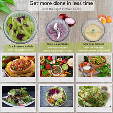 Load image into Gallery viewer, Brieftons Salad Spinner and Chopper: Large 6.3-Quart Lettuce Greens Vegetable Washer Dryer, with Bonus 0.95-Quart Veggie Chopper Mixer, Compact Storage, Easy Push Operation for Quick Veggie Prepping