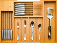 Load image into Gallery viewer, Bambüsi In-Drawer Knife Block - Bamboo Knife Drawer Organizer for Kitchen - Fits 5 Long + 6 Short Knives - Store Knives with Blades Pointing Down - Wooden Steak knife Holder without Knives