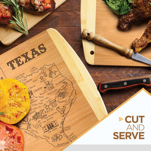 Texas State Gift Cutting Board, 11" x 8.5" - Decoration & Small Charcuterie Serving Board for Snacks - Perfect Home & Kitchen Gift Featuring Texas State Map - Bamboo Wood Serving Board