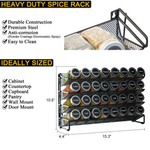 Load image into Gallery viewer, SpaceAid Spice Rack Organizer with 28 Spice Jars, 386 Spice Labels, Chalk Marker and Funnel Set for Cabinet, Countertop, Pantry, Cupboard or Door &amp; Wall Mount - 28 Jars, 13.4&quot; W × 10.8&quot; H, Black