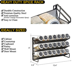 SpaceAid Spice Rack Organizer with 28 Spice Jars, 386 Spice Labels, Chalk Marker and Funnel Set for Cabinet, Countertop, Pantry, Cupboard or Door & Wall Mount - 28 Jars, 13.4" W × 10.8" H, Black