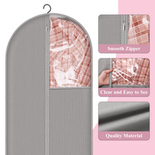 Load image into Gallery viewer, 4 Pack 43’’ Gray Garment Bags for Hanging Clothes Storage Travel, Clear Dress Bags for Gowns Long, Suit Bags for Closet Storage