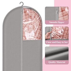 4 Pack 43’’ Gray Garment Bags for Hanging Clothes Storage Travel, Clear Dress Bags for Gowns Long, Suit Bags for Closet Storage