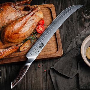 Carving Knife 12 Inch, Japanese High Carbon Steel Slicing Knife with Ergonomic Pakkawood Handle, Razor Sharp Brisket Knives for Meat Cutting, BBQ, Turkey
