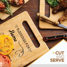 Load image into Gallery viewer, Housewarming Gifts for New Home - Bamboo Cutting Board with Engraved Message - New Home Essentials for Homeowners, Couples, Friends, or Family - Decorative Kitchen Gift Board, 12&quot; x 8&quot;