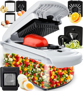 Vegetable Chopper and Spiralizer - Food Chopper with Container, Fruit Slicer, Kitchen Gadgets & Accessories, Home Essentials (4 in 1, White)