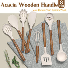 Load image into Gallery viewer, Silicone Cooking Utensil Set, Umite Chef 8-Piece Kitchen Utensils Set with Natural Acacia Wooden Handles,Food-Grade-Silicone Kitchen Gadgets Spatulas Set for Nonstick Cookware- Black
