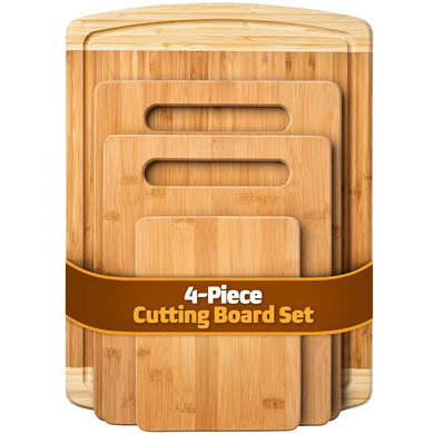Bamboo Cutting Board Set - Wood Boards for Kitchen, Chopping With Juice Groove for Meat, Cheese and Vegetables - Large Butcher Block, Cheese & Charcuterie (Set Of 4)