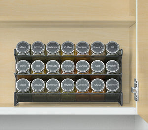 SpaceAid Spice Rack Organizer with 28 Spice Jars, 386 Spice Labels, Chalk Marker and Funnel Set for Cabinet, Countertop, Pantry, Cupboard or Door & Wall Mount - 28 Jars, 13.4" W × 10.8" H, Black