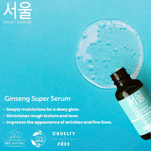 SeoulCeuticals Korean Skin Care Ginseng Serum - K Beauty Skincare with Green Tea + Centella + Royal Jelly - Cruelty Free & Organic for Dewy Glow 1oz