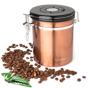 Mixpresso Green Coffee Canister, 16oz Airtight Stainless Steel Kitchen Food Storage Container with Clear Lid and Spoon. for Grounds Coffee, Beans, Tea, Flour, Cereal, Vacuum Sealed Sugar Container