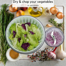 Load image into Gallery viewer, Brieftons Salad Spinner and Chopper: Large 6.3-Quart Lettuce Greens Vegetable Washer Dryer, with Bonus 0.95-Quart Veggie Chopper Mixer, Compact Storage, Easy Push Operation for Quick Veggie Prepping
