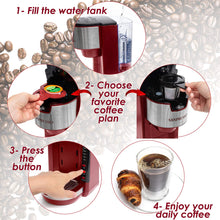 Load image into Gallery viewer, Mixpresso Single Serve Coffee Brewer K-Cup Pods Compatible &amp; Ground Coffee, 30 oz Compact Coffee Maker Single Serve With 5 Brew Sizes Up To 14 Oz, Fits Travel Mug, Adjustable Drip Tray, Black
