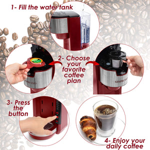 Mixpresso Single Serve Coffee Brewer K-Cup Pods Compatible & Ground Coffee, 30 oz Compact Coffee Maker Single Serve With 5 Brew Sizes Up To 14 Oz, Fits Travel Mug, Adjustable Drip Tray, Black