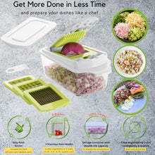 Load image into Gallery viewer, Brieftons QuickPush Food Chopper: Strongest &amp; 200% More Container Capacity, 30% Heavier Duty, For Onion, Fruit and Vegetable Chopping, with 3 Dicer Cutter Blades, Keep-Fresh Lid, and 5 Recipe Ebooks