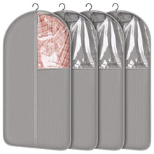 Load image into Gallery viewer, 4 Pack 43’’ Gray Garment Bags for Hanging Clothes Storage Travel, Clear Dress Bags for Gowns Long, Suit Bags for Closet Storage