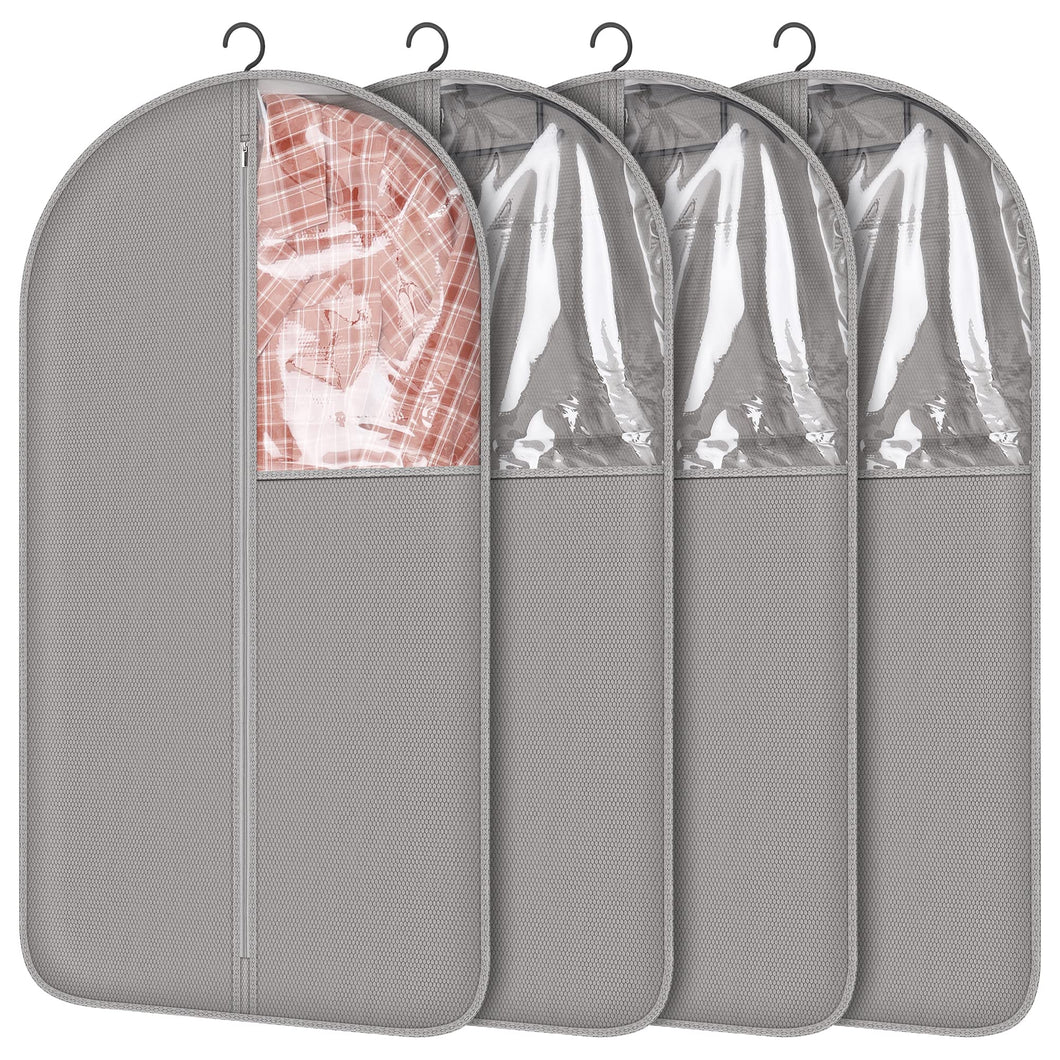 4 Pack 43’’ Gray Garment Bags for Hanging Clothes Storage Travel, Clear Dress Bags for Gowns Long, Suit Bags for Closet Storage