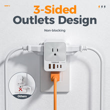 Load image into Gallery viewer, USB C Charger Block 20W PD, TESSAN 4 USB Wall Charger Fast Charging with 3 Outlet Extender Surge Protector, 3 Side Multi Port Adapter, Electric Multiple Outlet Plug for Home Office Dorm Room
