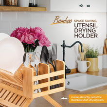 Load image into Gallery viewer, Dish Drying Rack - Collapsible 2-Tier Bamboo Dish Rack for Kitchen Counter, Wooden Dish Drainer with Foldable Space-Saving Design - Drying Rack for Dishes, Plates, and Cups