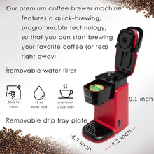 Load image into Gallery viewer, Mixpresso 2 in 1 Coffee Brewer, Single Serve &amp; Personal Coffee Maker, Compact Size Mini, Quick Brew Technology, 14oz Red
