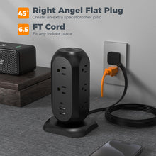 Load image into Gallery viewer, Tower Power Strip Flat Plug with 11 Outlets 3 USB (1 USB C), TESSAN Surge Protector Tower 1625W/13A,1050J Protection, 6 Feet Extension Cord with Multiple Outlets, Office Desk Supplies, Dorm Essentials