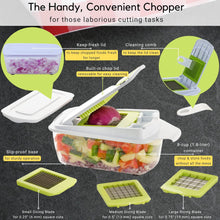 Load image into Gallery viewer, Brieftons QuickPush Food Chopper: Strongest &amp; 200% More Container Capacity, 30% Heavier Duty, For Onion, Fruit and Vegetable Chopping, with 3 Dicer Cutter Blades, Keep-Fresh Lid, and 5 Recipe Ebooks