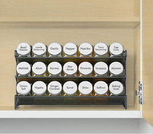 SpaceAid Spice Rack Organizer with 28 Spice Jars, 386 Spice Labels, Chalk Marker and Funnel Set for Cabinet, Countertop, Pantry, Cupboard or Door & Wall Mount - 28 Jars, 13.4" W × 10.8" H, Black