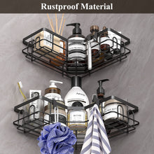Load image into Gallery viewer, 3 Pack Corner Shower Caddy Organizer Shelf with Hooks, Black Bathroom Shelves Storage Organization