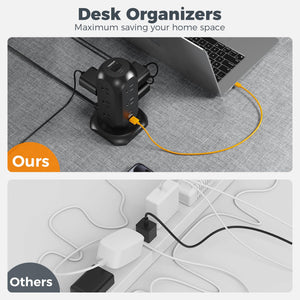 Tower Power Strip Flat Plug with 11 Outlets 3 USB (1 USB C), TESSAN Surge Protector Tower 1625W/13A,1050J Protection, 6 Feet Extension Cord with Multiple Outlets, Office Desk Supplies, Dorm Essentials