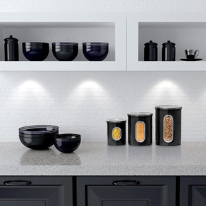 Mixpresso 3 Piece Black Canisters Sets For The Kitchen, Jars With See Window, Airtight Coffee Container Tea Organizer & Sugar Canister, Kitchen Canisters Set of 3 Black Kitchen Décor