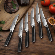 Load image into Gallery viewer, Steak Knives Set of 6, 4.5 Inch Japanese Serrated Steak Knife Set, Ultra Sharp High Carbon Powder Steel Steak Knife with Pakkawood Handle