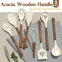 Load image into Gallery viewer, Silicone Cooking Utensil Set, Umite Chef 8-Piece Kitchen Utensils Set with Natural Acacia Wooden Handles,Food-Grade-Silicone Kitchen Gadgets Spatulas Set for Nonstick Cookware- Black
